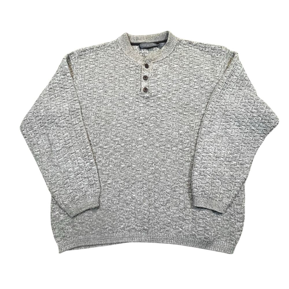 Vintage Oscar de la Renta‎ Textured Knit Men  L Gray Grandpa Sweater Pullover